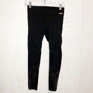 Victoria’s Secret ULTIMATE PINK Black/Mesh Yoga Crop Leggings Size XS (26x23)